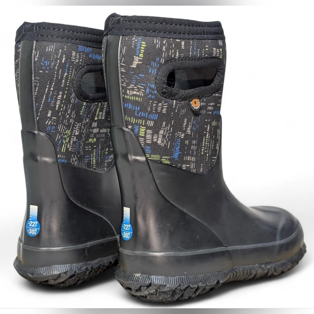 Bogs Kids 11 Black Handle K Grasp Sparks Insulated Waterproof Rain Snow Boot
